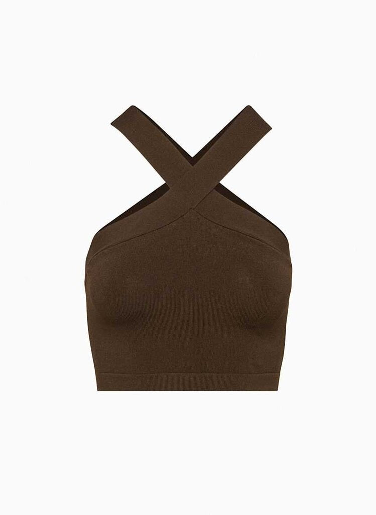 Babaton Aritzia Sculpt Knit Cross Cropped Tank in Coffee Bean - Size Small