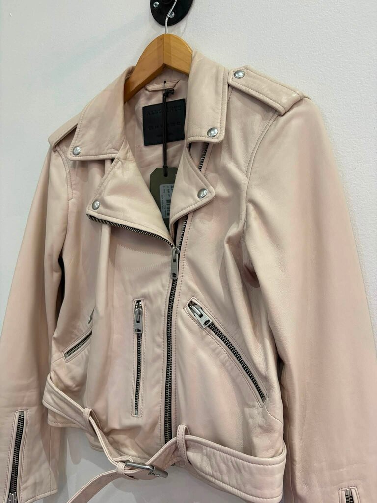 All Saints NWT Balfern Biker Leather Jacket in Powder Pink - Size 10 (Retails for $489)