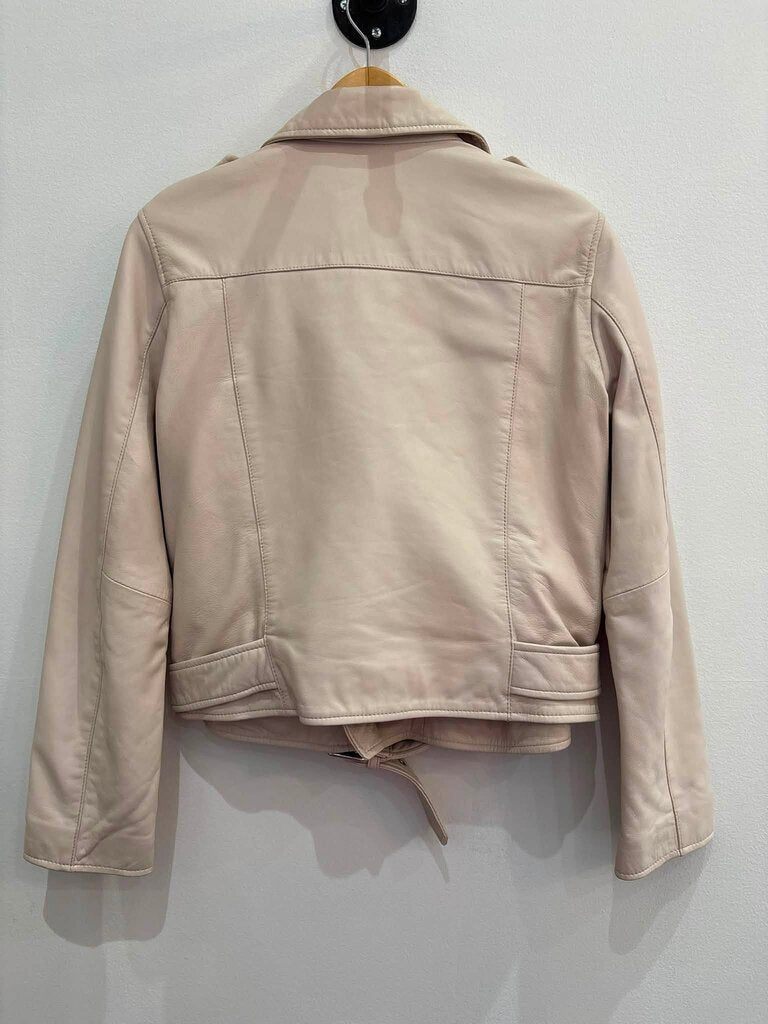 All Saints NWT Balfern Biker Leather Jacket in Powder Pink - Size 10 (Retails for $489)