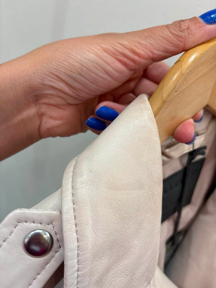 All Saints NWT Balfern Biker Leather Jacket in Powder Pink - Size 10 (Retails for $489)