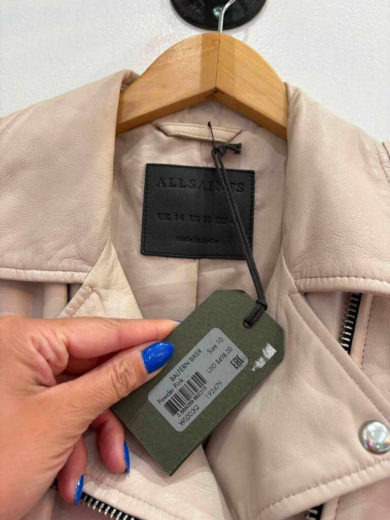 All Saints NWT Balfern Biker Leather Jacket in Powder Pink - Size 10 (Retails for $489)