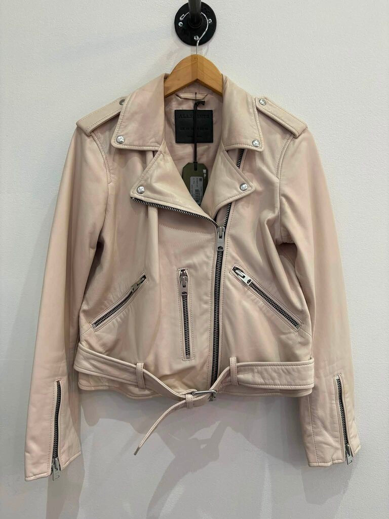 All Saints NWT Balfern Biker Leather Jacket in Powder Pink - Size 10 (Retails for $489)