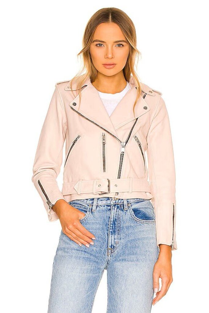 All Saints NWT Balfern Biker Leather Jacket in Powder Pink - Size 10 (Retails for $489)