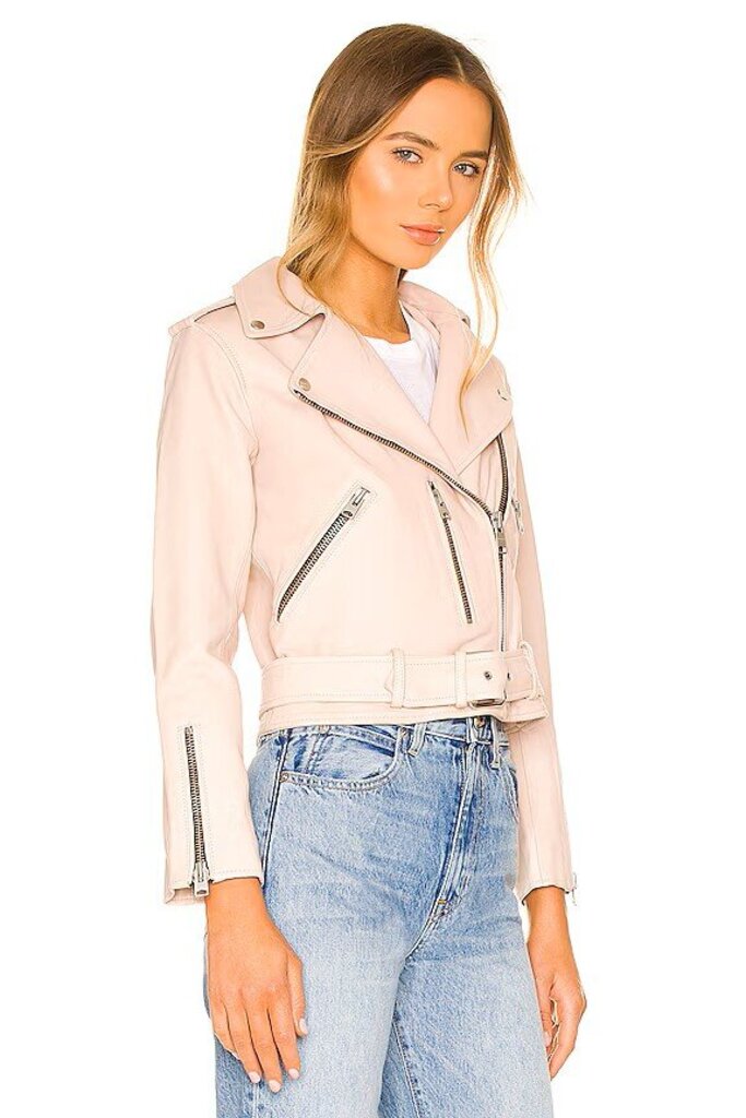 All Saints NWT Balfern Biker Leather Jacket in Powder Pink - Size 10 (Retails for $489)