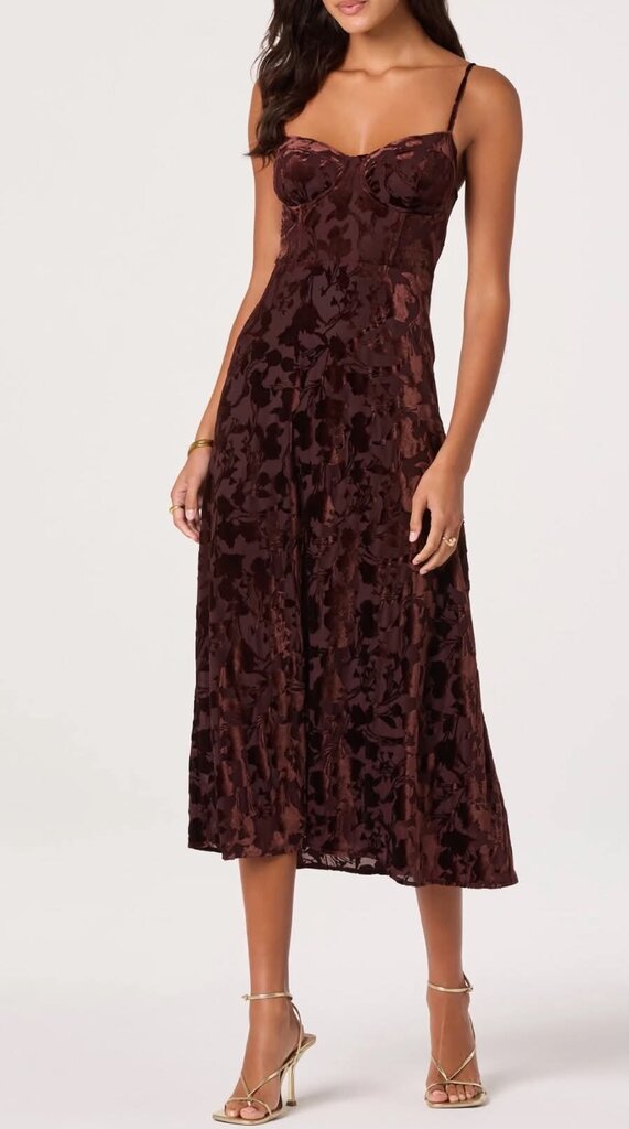 ASTR Velvet Floral Burnout Bustier Midi Dress NWT - Size Small