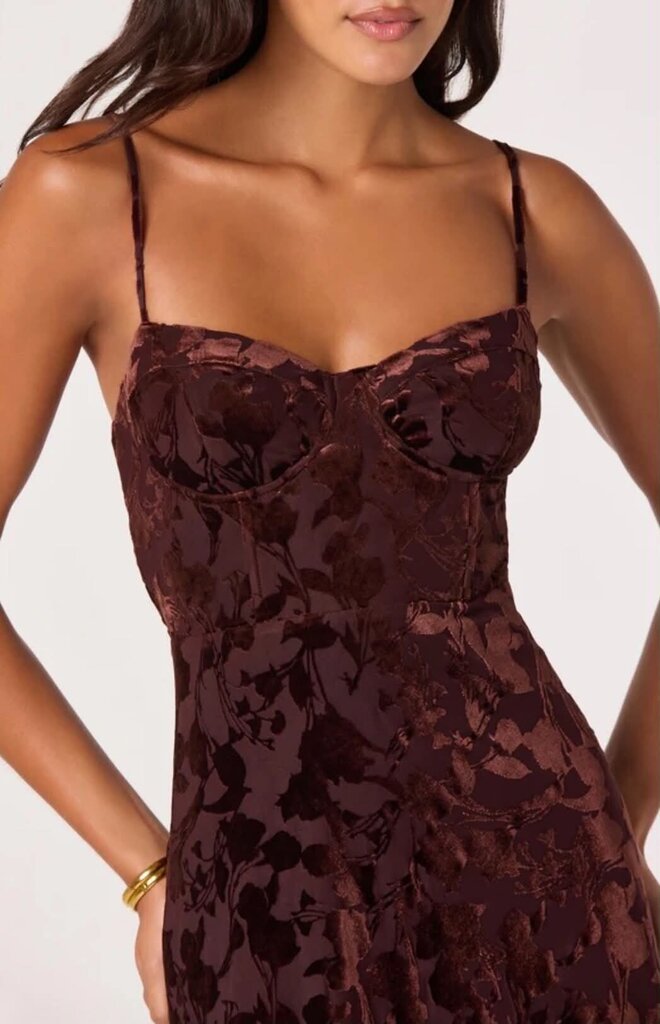 ASTR Velvet Floral Burnout Bustier Midi Dress NWT - Size Small
