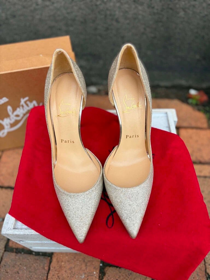 Christian Louboutin Iriza 100 Glitter Heels - Size 35.5
