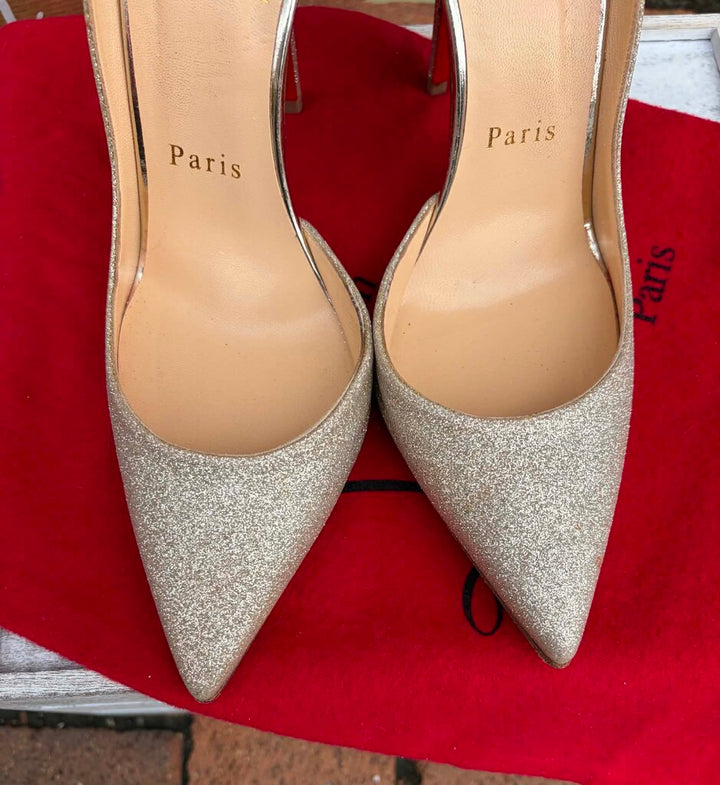 Christian Louboutin Iriza 100 Glitter Heels - Size 35.5