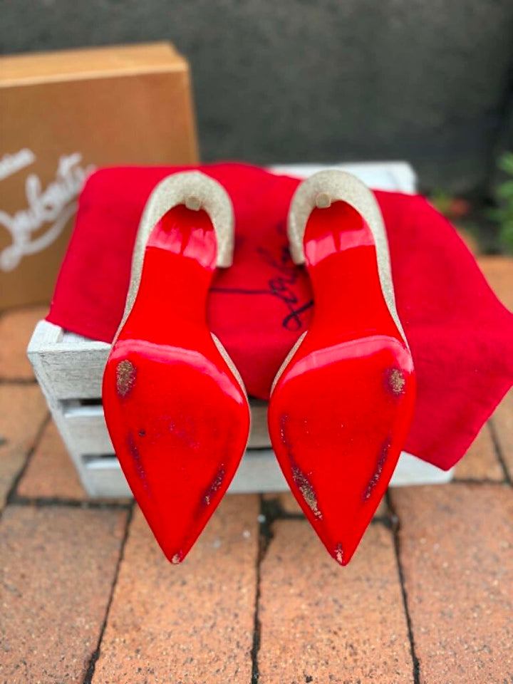 Christian Louboutin Iriza 100 Glitter Heels - Size 35.5