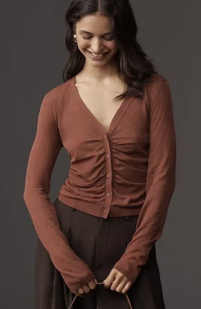 Maeve Ruched Crop Cardigan Sweater NWT - Size Small