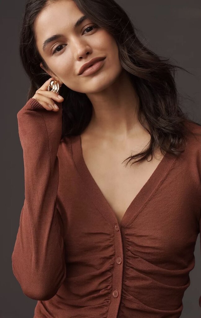 Maeve Ruched Crop Cardigan Sweater NWT - Size Small