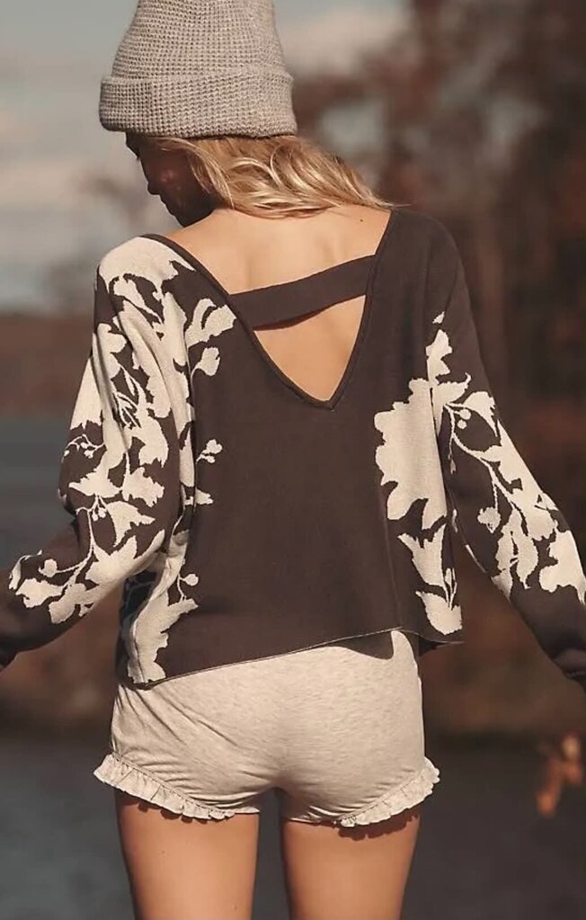 Daily Practice Hazy Days Sweater In Charcoal Jacquard Knit - Size Small