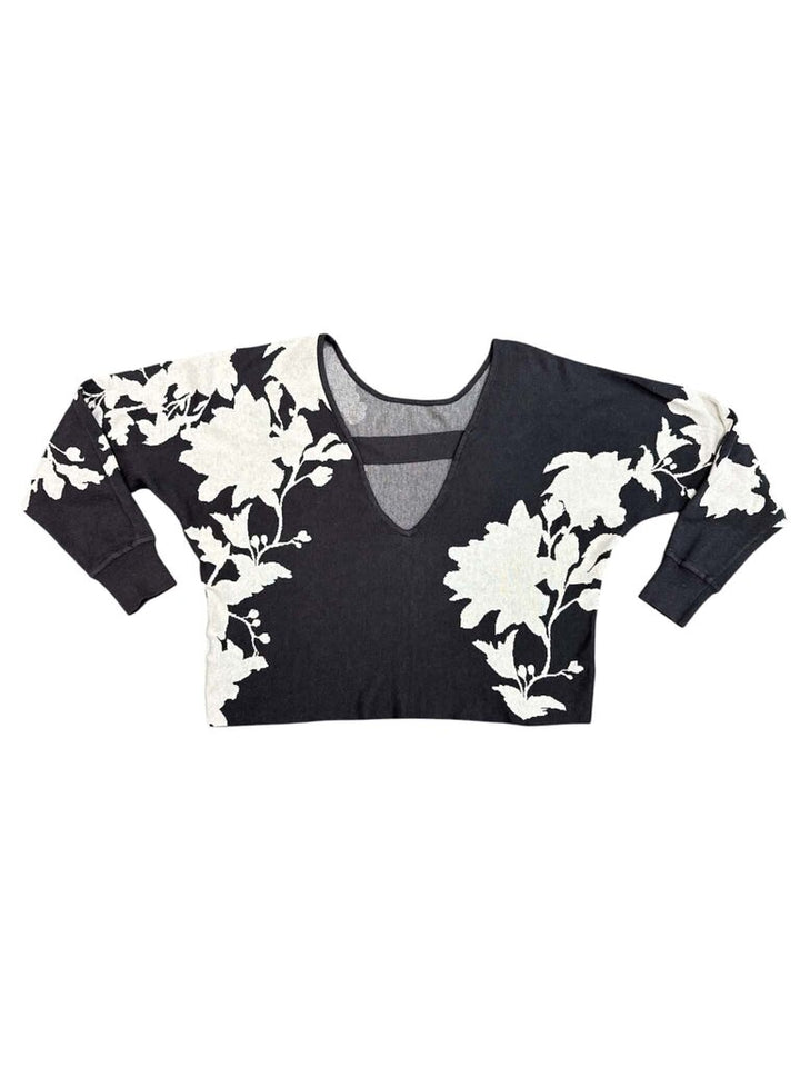 Daily Practice Hazy Days Sweater In Charcoal Jacquard Knit - Size Small