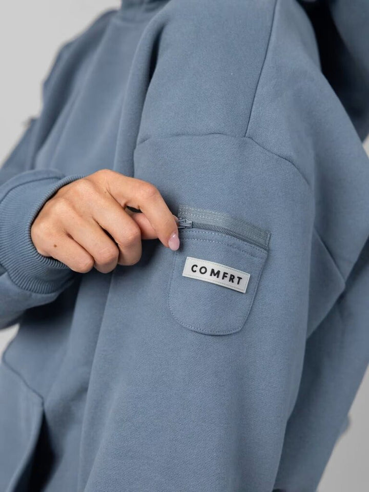 Comfrt Travel Essentials Hoodie In Blue - Size Small (Retails for $200)