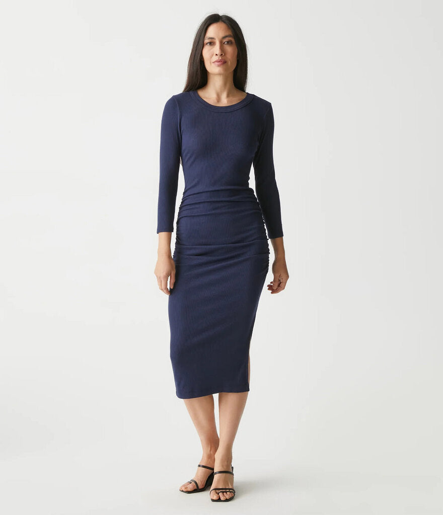 Michael Stars Christina Ribbed Dress In Blue - Size Small