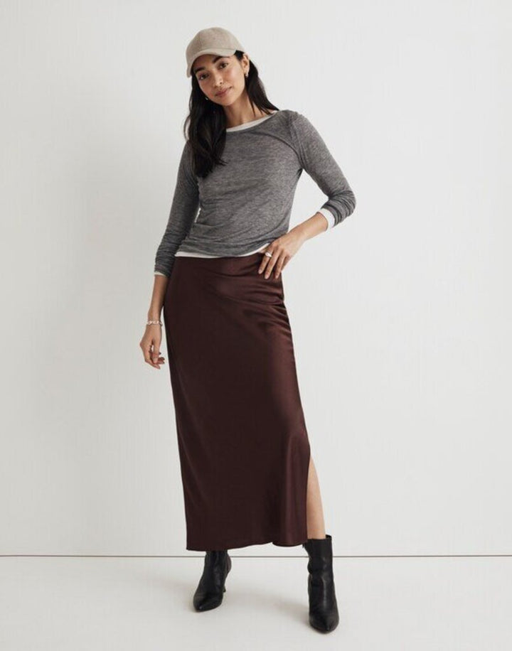 Madewell Satin Maxi Slip Skirt in Cherry Wood - Size 0