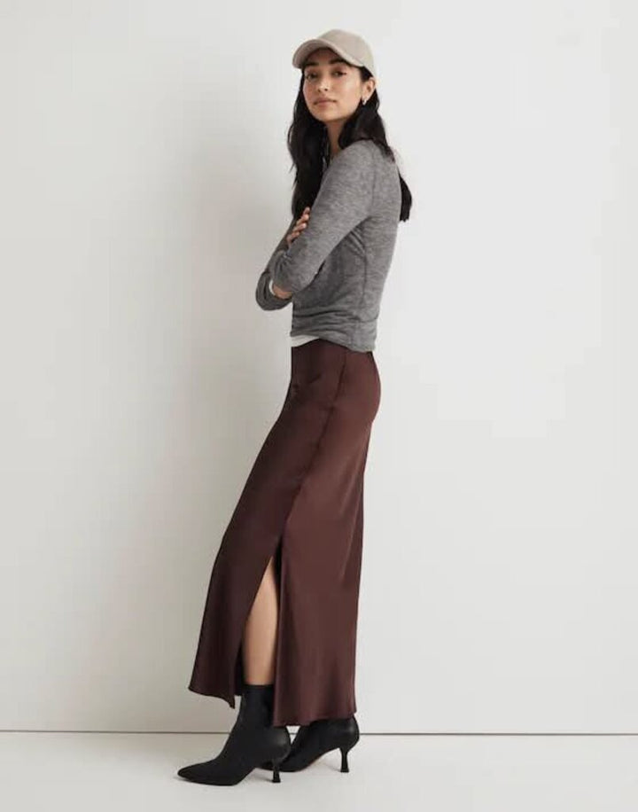 Madewell Satin Maxi Slip Skirt in Cherry Wood - Size 0