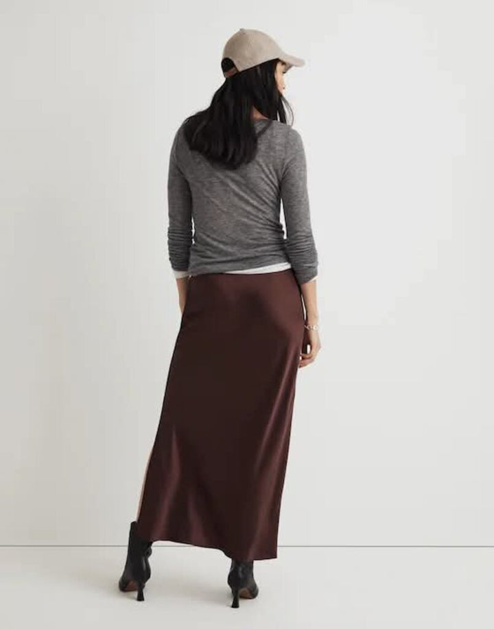 Madewell Satin Maxi Slip Skirt in Cherry Wood - Size 0