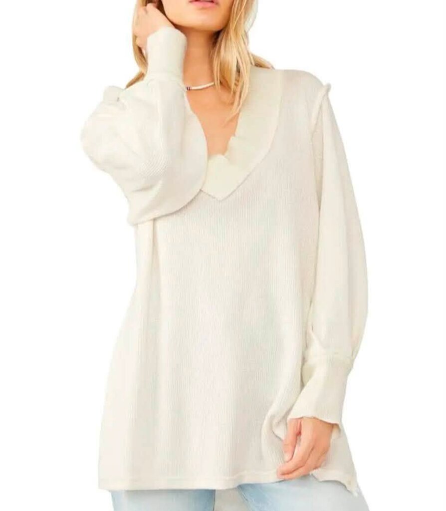 Free People Asher Thermal Knit V-Neck Top - Size XL