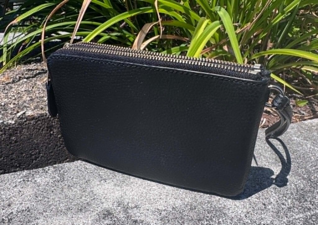 Coach Black Pebble Leather Double Zip Wristlet