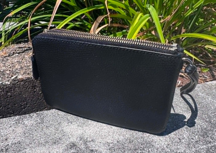 Coach Black Pebble Leather Double Zip Wristlet