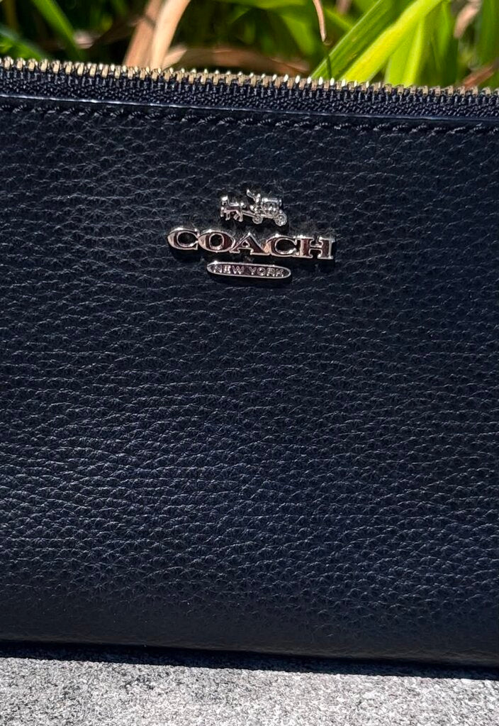 Coach Black Pebble Leather Double Zip Wristlet