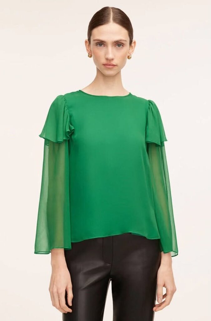 Rebecca Taylor NWT Green Ruffle Silk Chiffon Blouse - Size 6