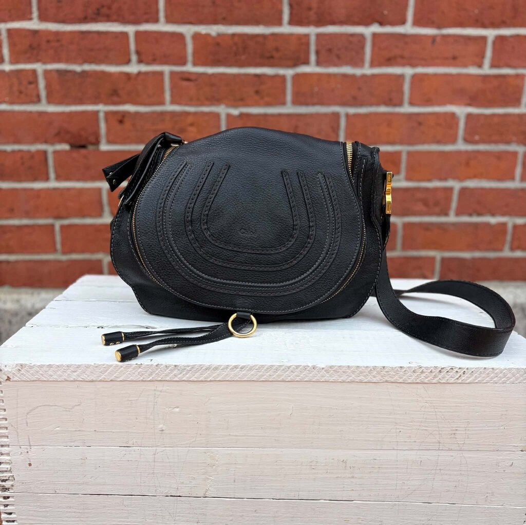 Chloe Marcie Saddle Medium Crossbody Bag in Grained Calfskin