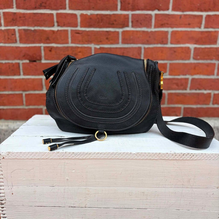 Chloe Marcie Saddle Medium Crossbody Bag in Grained Calfskin