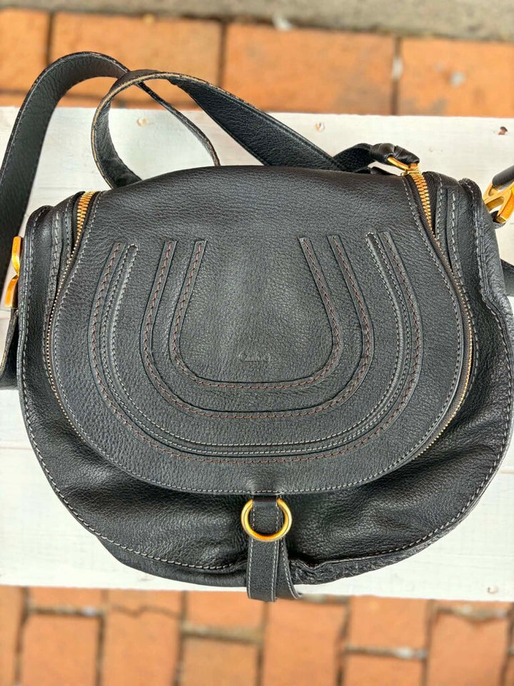Chloe Marcie Saddle Medium Crossbody Bag in Grained Calfskin