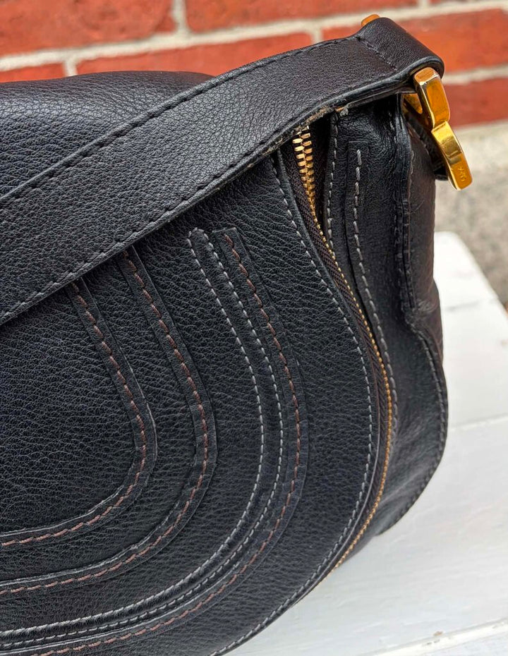 Chloe Marcie Saddle Medium Crossbody Bag in Grained Calfskin