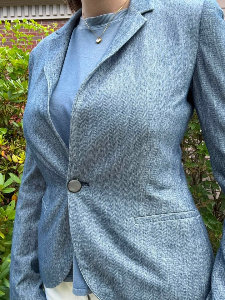 Zara Chambray Fitted Blazer - Size Medium