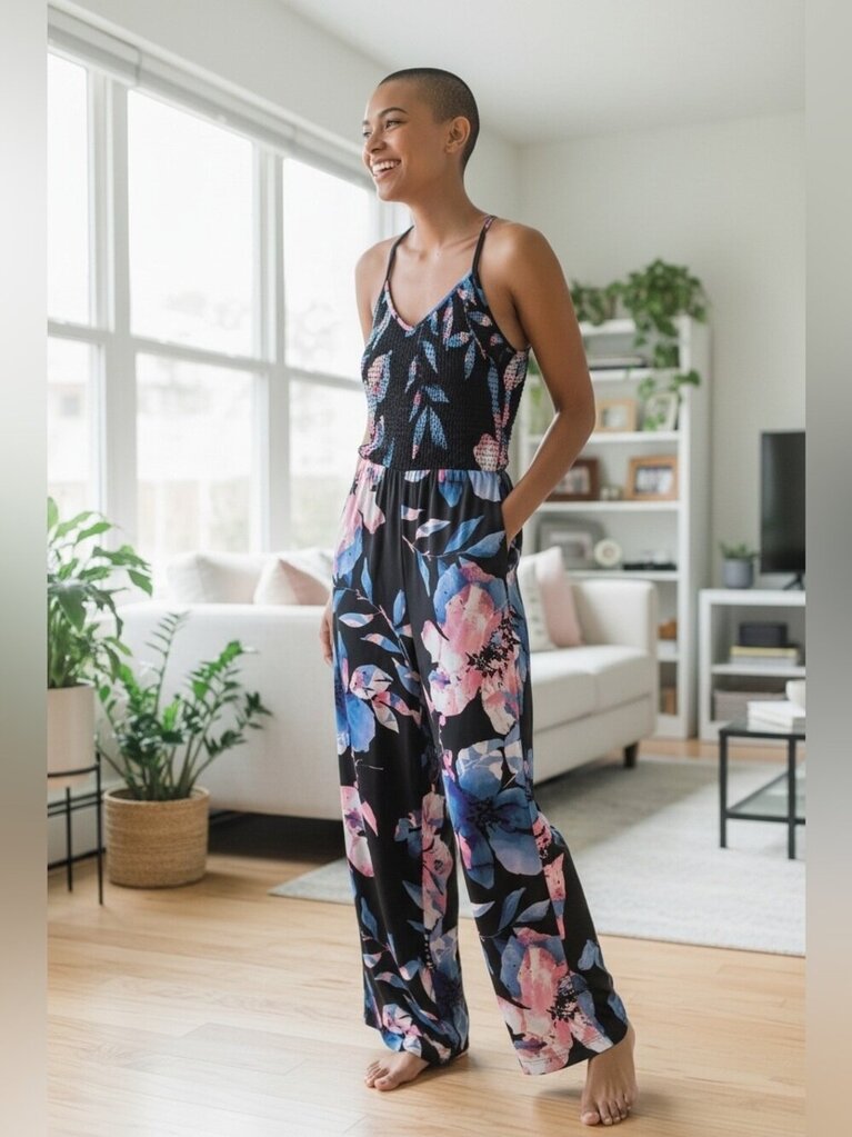 Venus Floral Wide Leg Jumpsuit - Size Medium