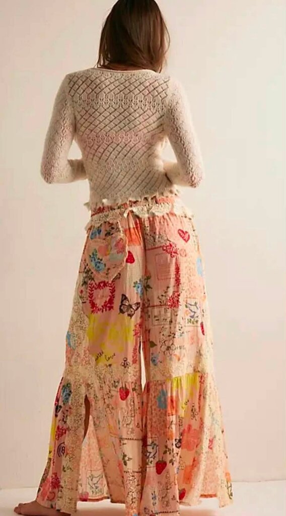 Free People NWT Lucky In Love Lounge Pants In Peach Combo - Size Small (Retails For $148)