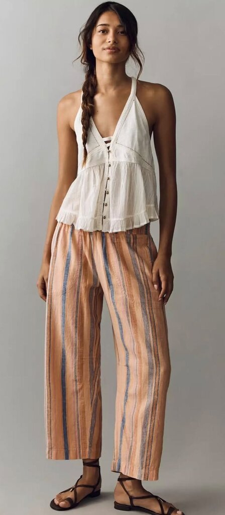 Pilcro NWT Reese Smocked Pull-On Barrel-Leg Pants In Beach Babe Stripe-Melon - Size Small (Retails For $128)