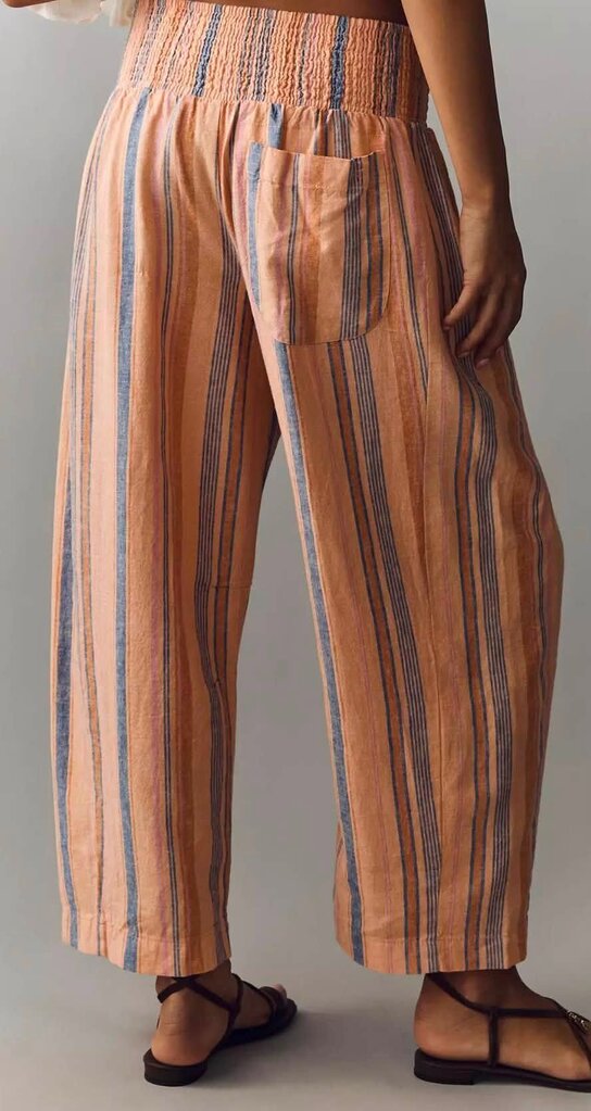 Pilcro NWT Reese Smocked Pull-On Barrel-Leg Pants In Beach Babe Stripe-Melon - Size Small (Retails For $128)