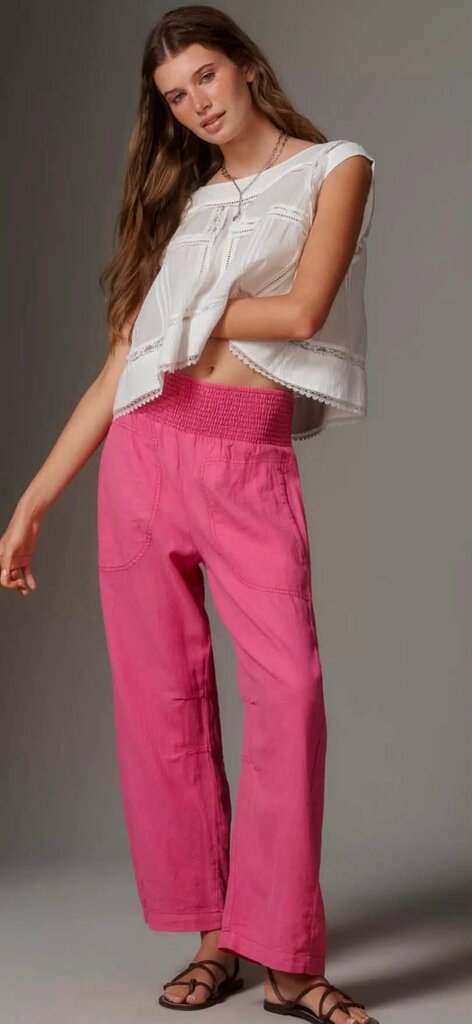 Pilcro Reese Smocked Pull-On Barrel Pants In Medium Pink - Size Small (Retails For $118)
