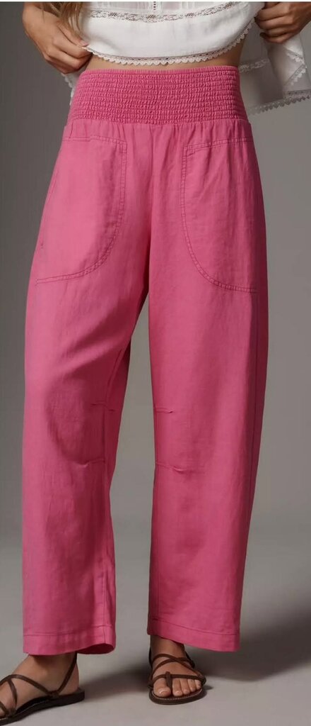 Pilcro Reese Smocked Pull-On Barrel Pants In Medium Pink - Size Small (Retails For $118)