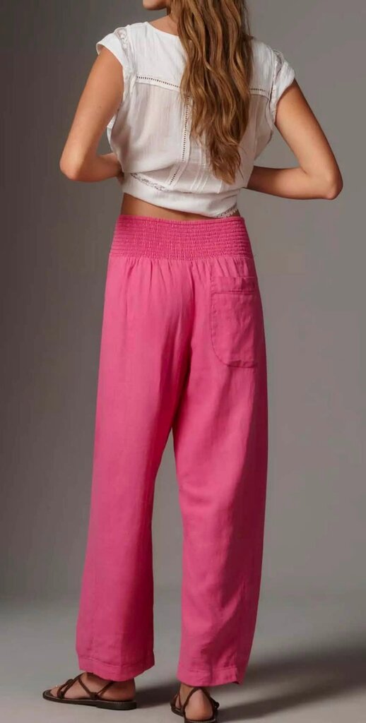 Pilcro Reese Smocked Pull-On Barrel Pants In Medium Pink - Size Small (Retails For $118)