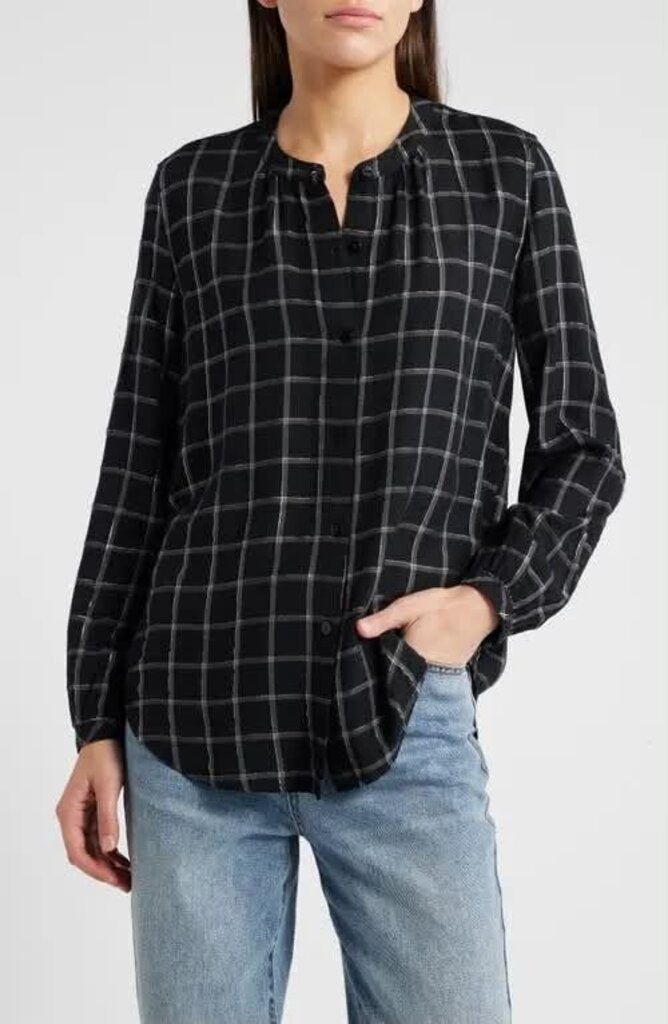 Rails Eloise Metallic Windowpane Button Up Blouse - Size Medium