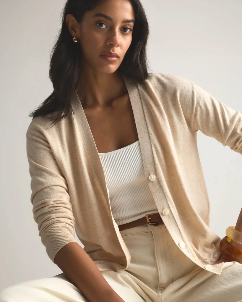 Quince Lightweight Cotton Cashmere Cardigan - Size Small