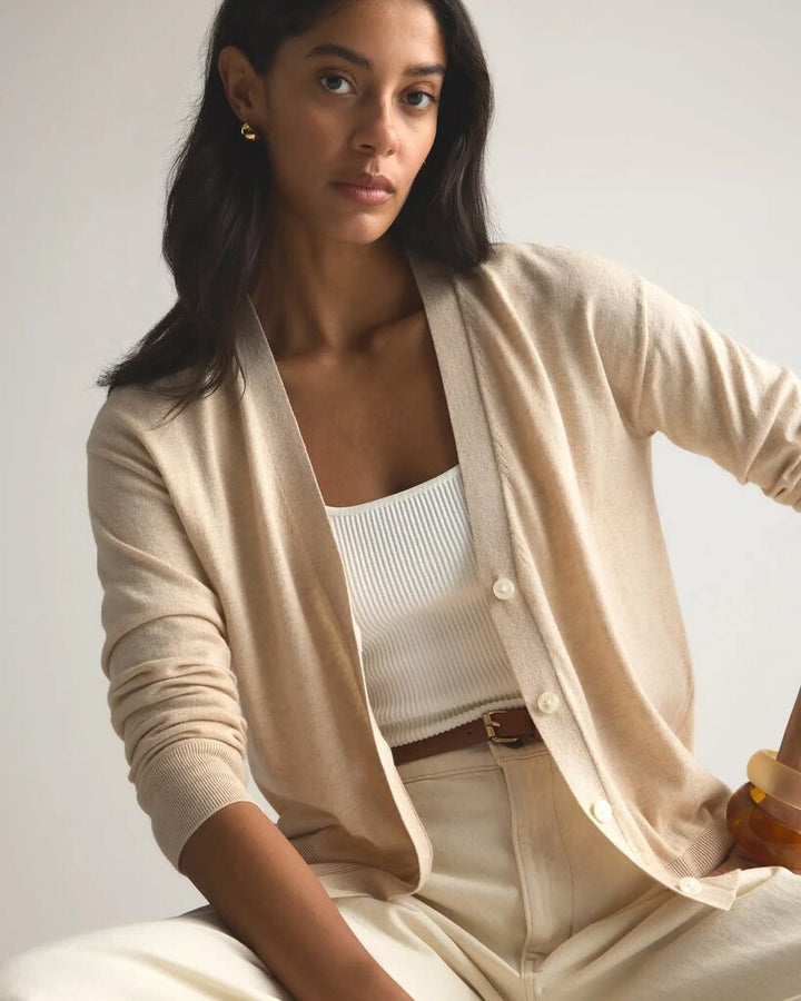 Quince Lightweight Cotton Cashmere Cardigan - Size Small