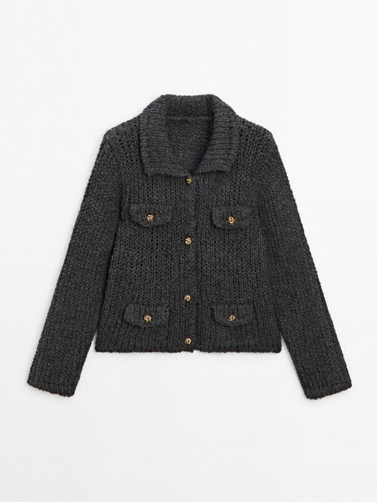 Massimo Dutti Knit Cardigan with Pocket Details - Size XS