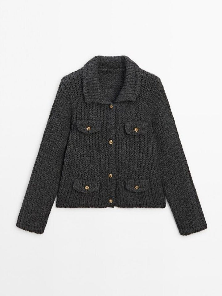 Massimo Dutti Knit Cardigan with Pocket Details - Size XS