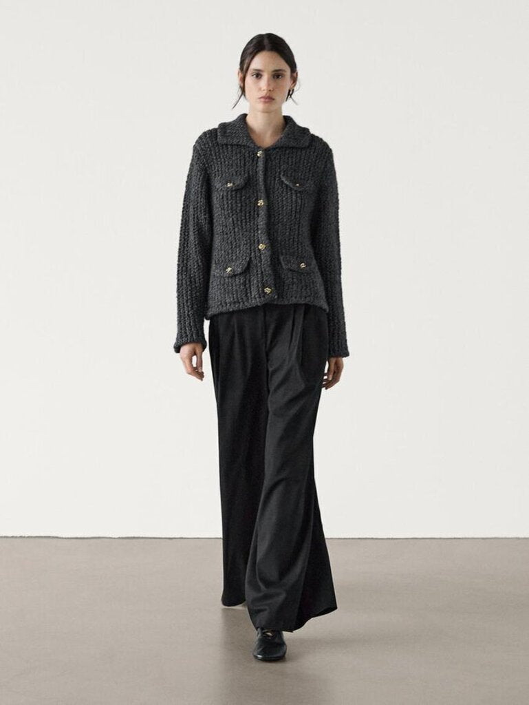 Massimo Dutti Knit Cardigan with Pocket Details - Size XS
