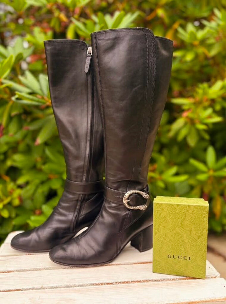 Gucci Dionysus Leather Riding Boots - Size 38