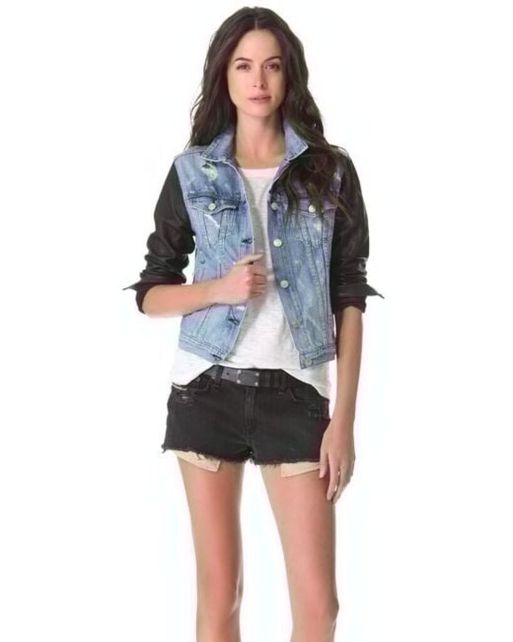 Rag & Bone Denim Jacket with Leather Sleeves - Size XS