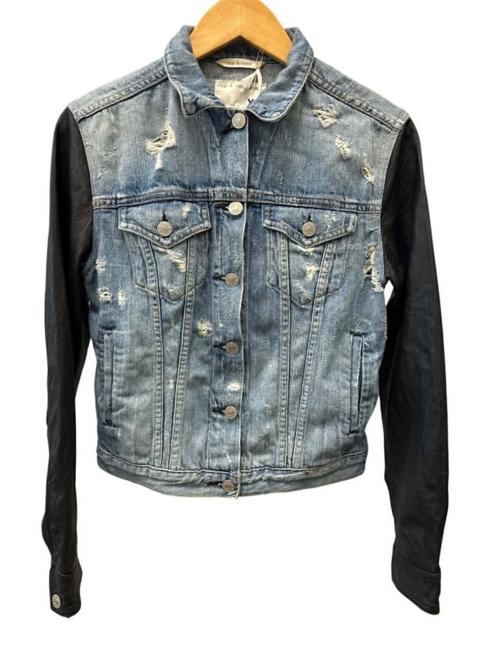 Rag & Bone Denim Jacket with Leather Sleeves - Size XS