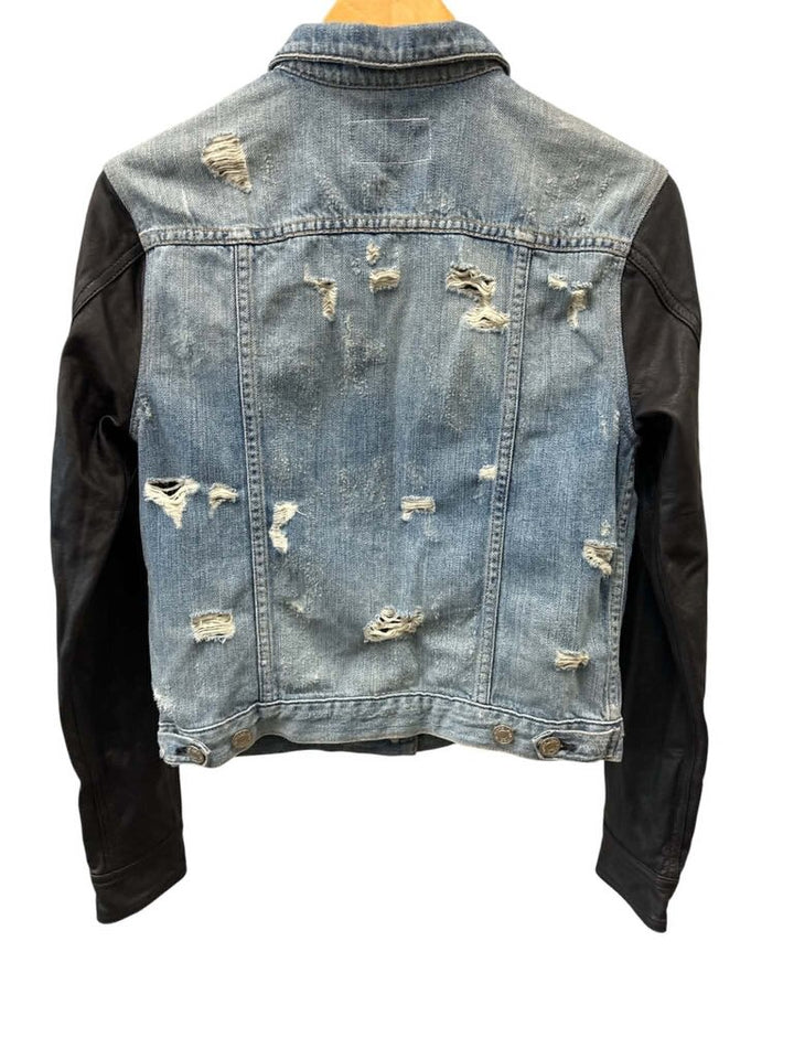 Rag & Bone Denim Jacket with Leather Sleeves - Size XS