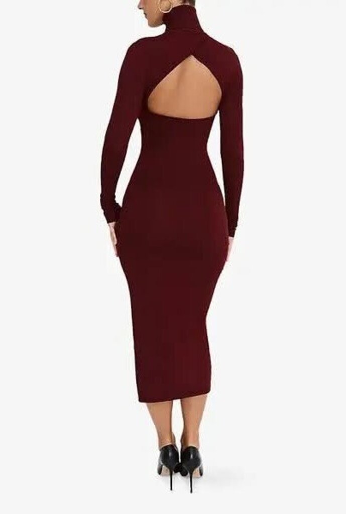 Mistress Rocks Cut-Out Hm High-Neck Midi Dress in Dark Cherry - Size Large